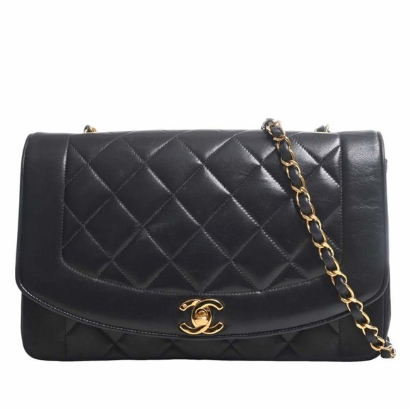 CHANEL Handbags - CHANEL Lambskin Diana Flap Matelasse Coco Mark Chain Shoulder Bag Black Women's